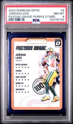 2024 Panini Donruss Optic Passing Grade Purple Stars Jordan Love #8 /25 Packers