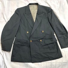 Burberry Men s Wool Double Breasted Blazer Gray Peak Lapel Gold Buttons M 556