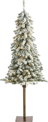 5Ft Flocked Alpine Christmas Tree with 150 Lights & 405 Bendable Branches