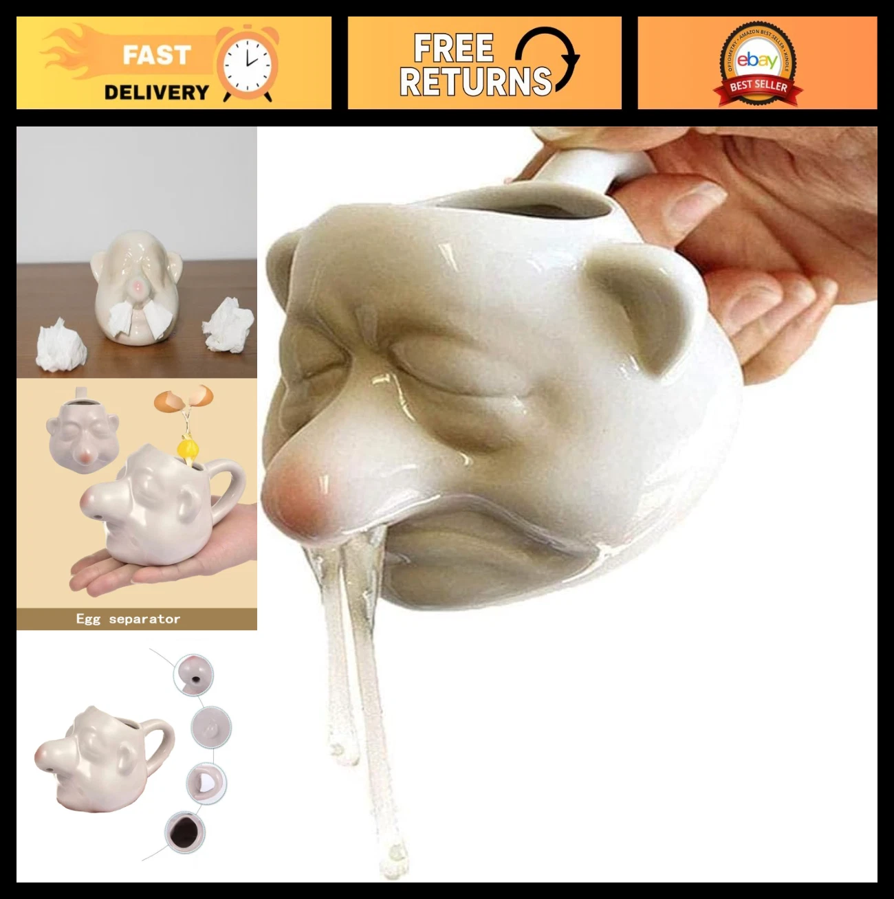 Funny Egg Separator Mug - Ceramic Yolk & White Separator, Baking Gadget Gift
Opens in a new window o
