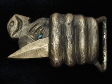 QI09175 VINTAGE 1970s ABSTRACT ARTWORK HEAVY SOLID BRASS BELT BUCKLE