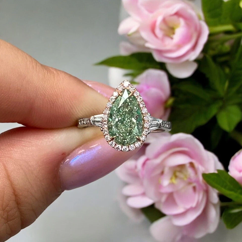 Wedding Ring 2.40 Ct IGI Lab Grown Fancy Deep Green Diamond Solid 18K White Gold - Image 3 of 4