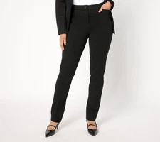 Susan Graver Women's Petite Pants PS Tailored by Smart Ponte Slim Black A655629