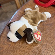 TY Beanie Babies Bernie Dog Plush 1996 Retired Style 4109 - Brown  White Puppy