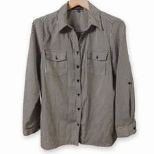 Women’s Timeless Black & White Striped Lightweight Soft Button Down Shirt Size M