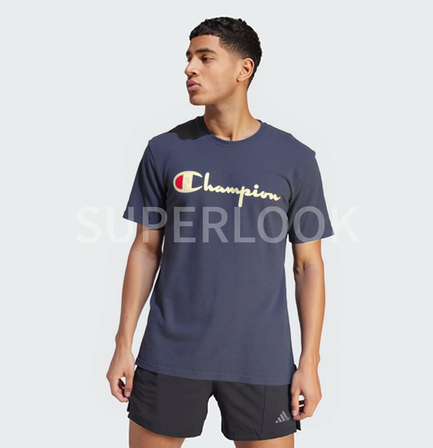 Vintage Rare 90s CHAMPION Large Tall Navy Crew Neck Short Sleeve Logo T-Shirt