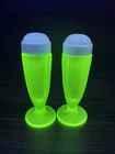 1930's Depression Czech/Bohemian Uranium Salt & Pepper Shakers 4" w_Bakelite Lid