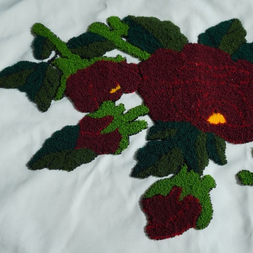 Vintage Pillow Cover Sham Punch Needle Boho Embroidered Rose 2X 20 x 27