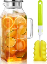 Aofmee 68oz Glass Pitcher for Fridge Door, 2 Liter Square Transparent 