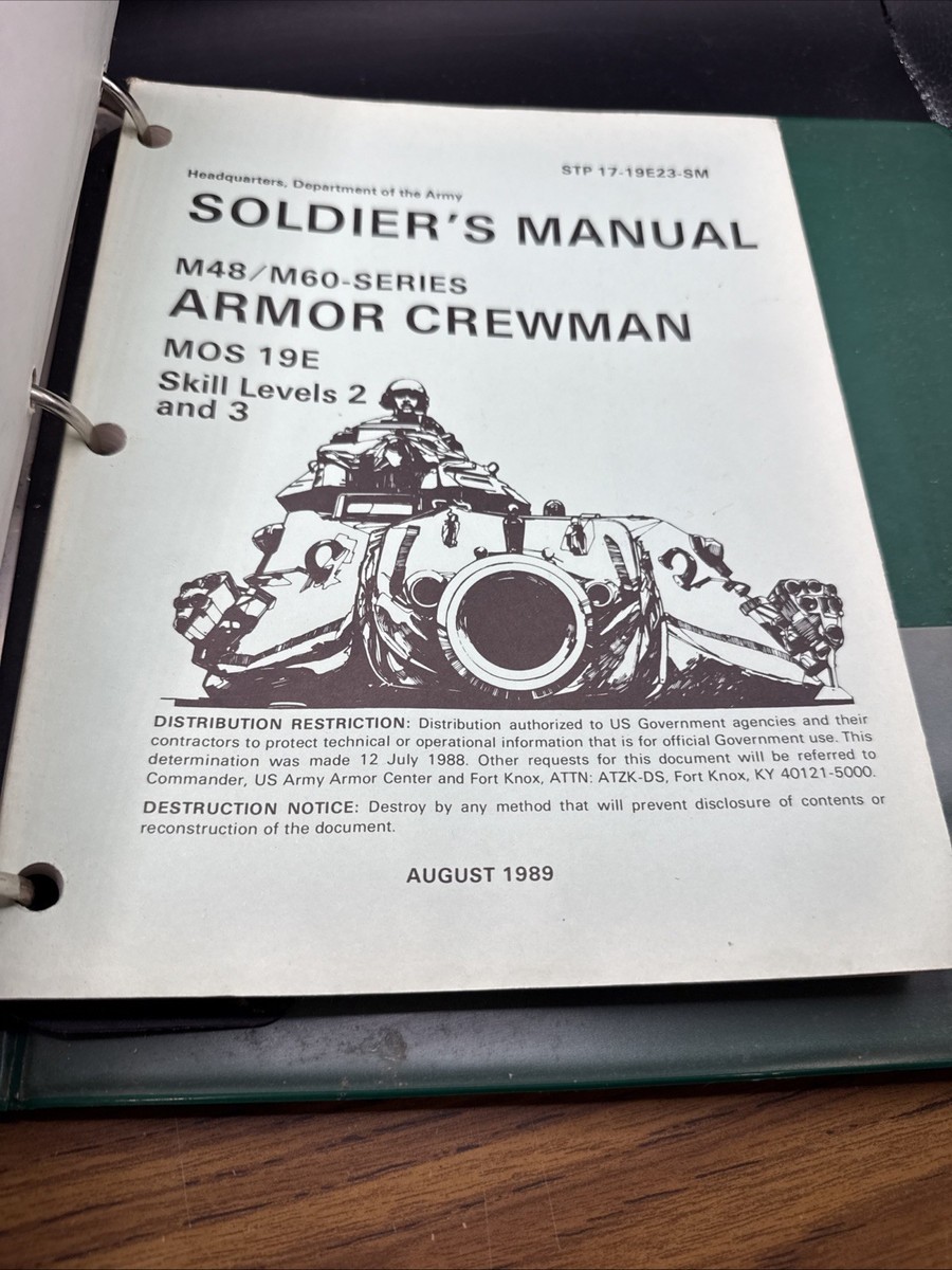 US Army Armor Crewman Training Manual M48 M60 Tank MOS 19E 1989 | eBay