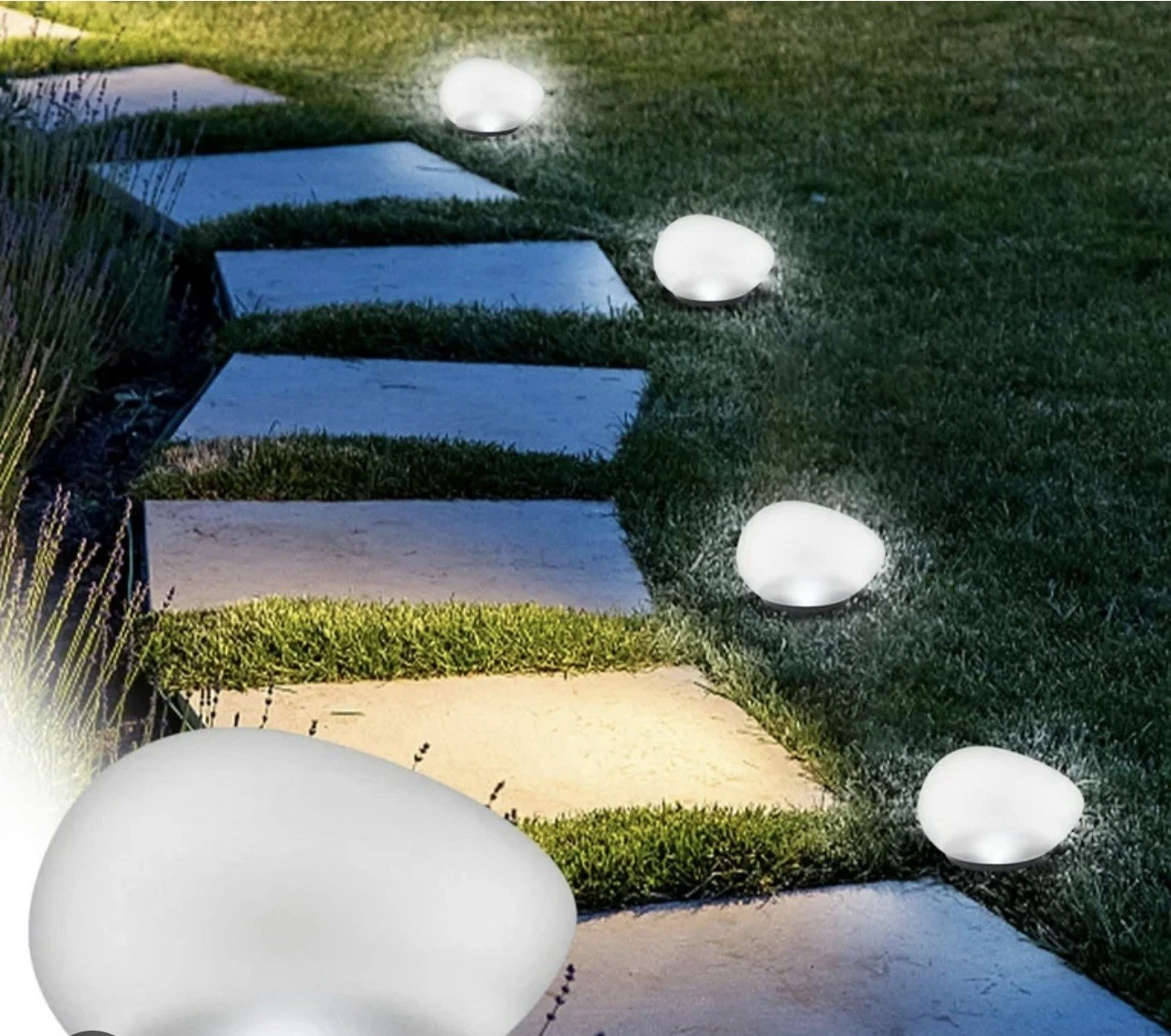 Solar Garden Lights Outdoor Set of 2 Plastic Pebble Shape Decorative Rock Lights