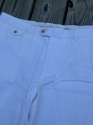 Polo Ralph Lauren White Linen Blend Pants Mens 36w Summer Flat Front