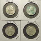 (4) 1964-D Washington Quarters - 90% Silver-4 coins total