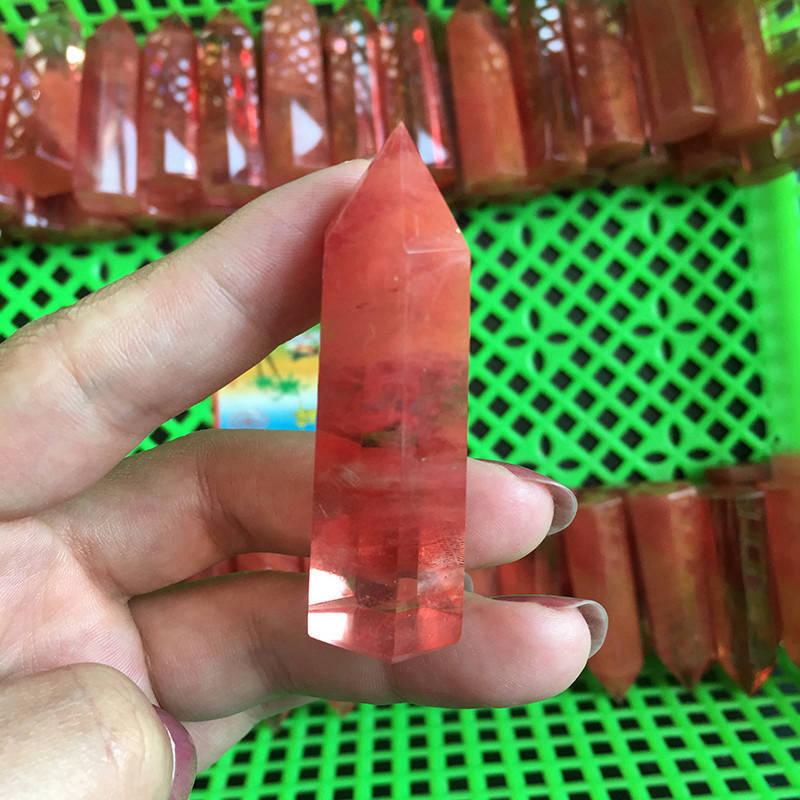 40-50mm Natural Quartz Red Smelting Stone Crystal Point Energy