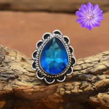 Blue Topaz Gemstone 925 Sterling Silver Ring Handmade Jewelry Ring For Gift