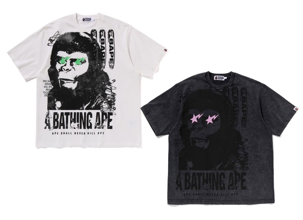 A BATHING APE Men's GARMENT DYE MULTI LOGO RELAXED FIT TEE A BATHING APE Men's GARMENT DYE MULTI LOGO RELAXED FIT TEE