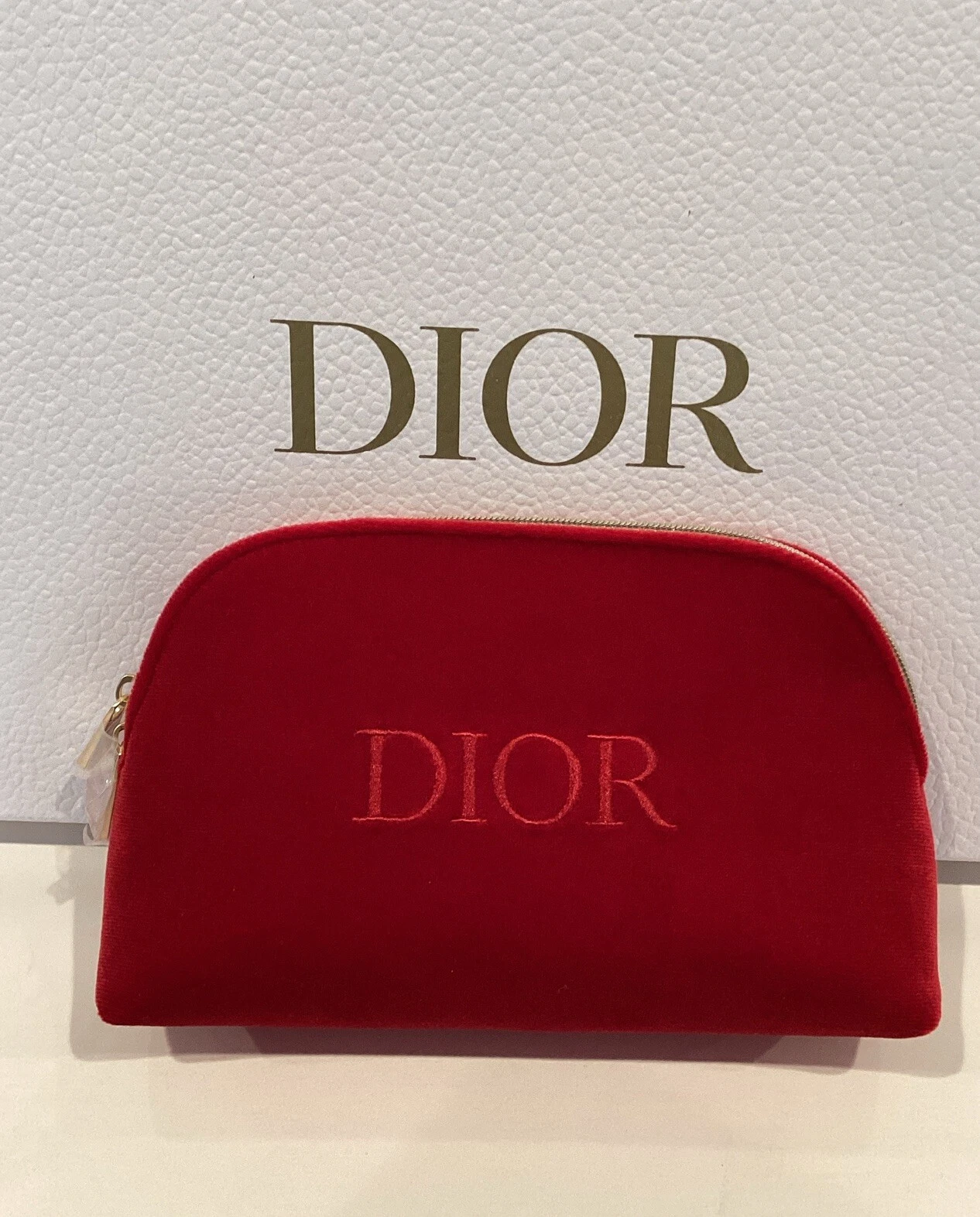 CHRISTIAN DIOR Pochette Velours Rouge Sac à Main Cosmétique Pochette Maquillage Sac D Neuf