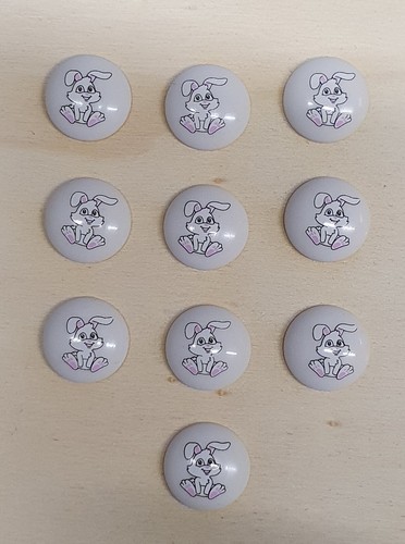 Round Childrens Printed Character Shank Buttons Bunny Rabbit Design 15mm - Picture 14 of 16