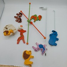 IRMI Zoo / Safari Wood Nursery Crib Mobile Hand Painted For Parts Or Repair Read
