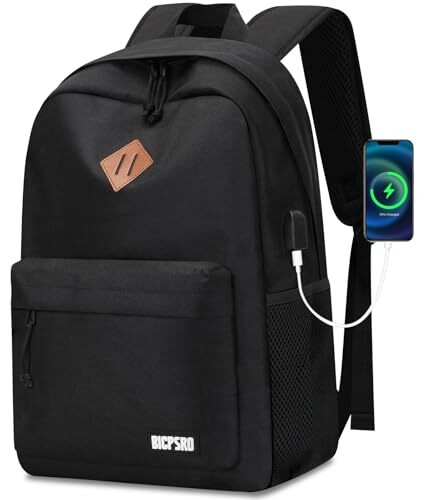 Lightweight Black Backpack for Women Men, School Backpack 15.6 Inch C8-black