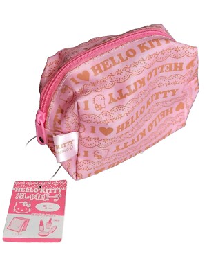 Sanrio Hello Kitty Zipper Pink Makeup Accessory Pouch Bag 2010 I   HK Rare HTF 