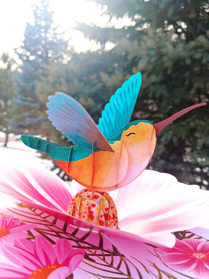 3D Pop Up Greeting Card Hummingbird Bird Flower Floral Birthday Mom Mother’s Day - Image 4 of 4