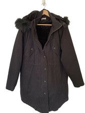 Hush Black Faux Fur Hood Padded Parka Jacket Coat Size 16