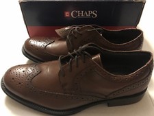 NEW Mens CHAPS Brown Leather Cap Toe Oxford Dress Shoes 8.5 M.