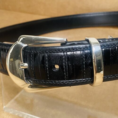 Mezlan Black Leather Dress Belt Made in Spain Mens 38 Silver Buckle 3109 - Picture 2 of 11
