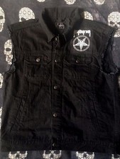 Pentagram Doom Metal Girls' Denim Cut-off Patch Waistcoat Vest Sizes 8-16