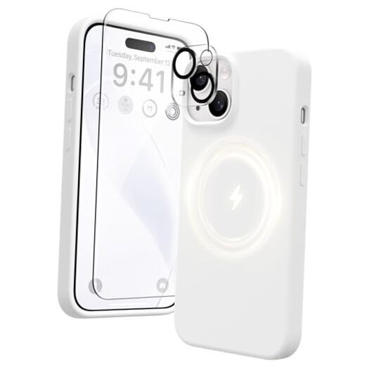 Magnetic for iPhone 15 Case [Compatible with Magsafe] [2 Screen Protector White