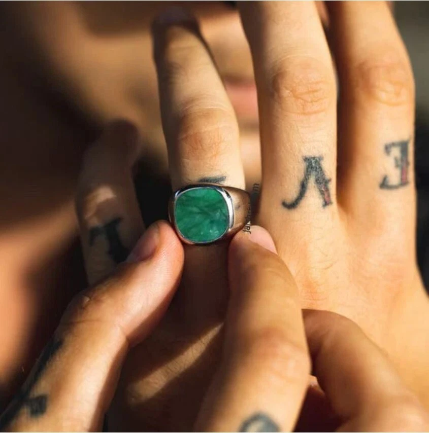 Green Emerald Ring 925 Sterling Silver Ring Gemstone Ring For Men Gift For Him - Image 2 of 4