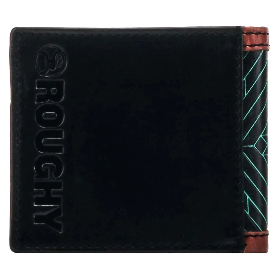HOOEY NEON MOON BIFOLD ROUGHY WALLET BLACK/BROWN W/TURQUOISE AZTEC RBF002-BKBR - Image 3 of 3