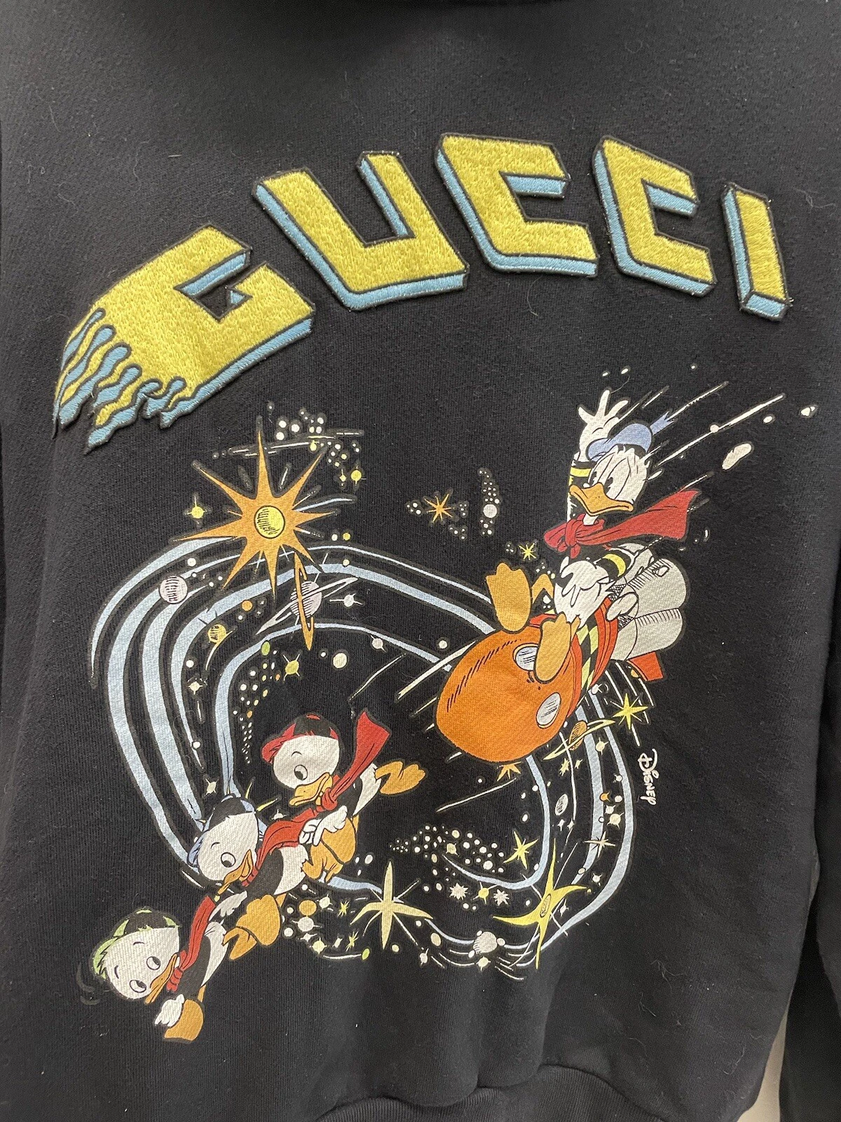 Autentica felpa con cappuccio Gucci x DISNEY UOMO cotone nero Daffy Duck taglia SMALL