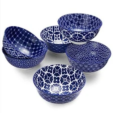 DOWAN Small Bowl 10 OZ Ceramic Dessert bowls Blue and White Ice Cream Bowls S...