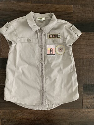 Kenzo Kids Button Up Grey Shirt Girls Size 6A/116 Short Sleeve Collared Cotton