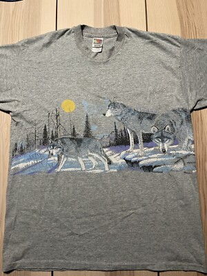 Vintage Wolf Pack Wolves Hunting Scene Outdoors Shirt Bin 1
