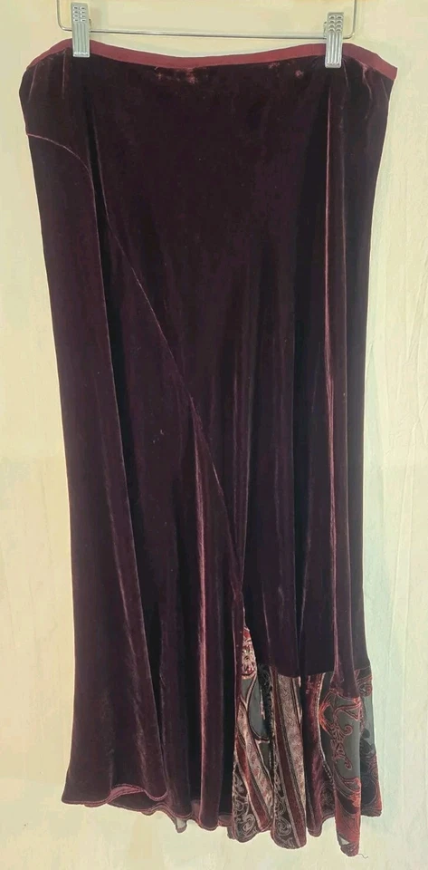 Maxi Falda Harari Para Mujer XL Borgoña Bordada Con Cuentas Mezcla Seda Terciopelo Nueva Foto 4 de 4