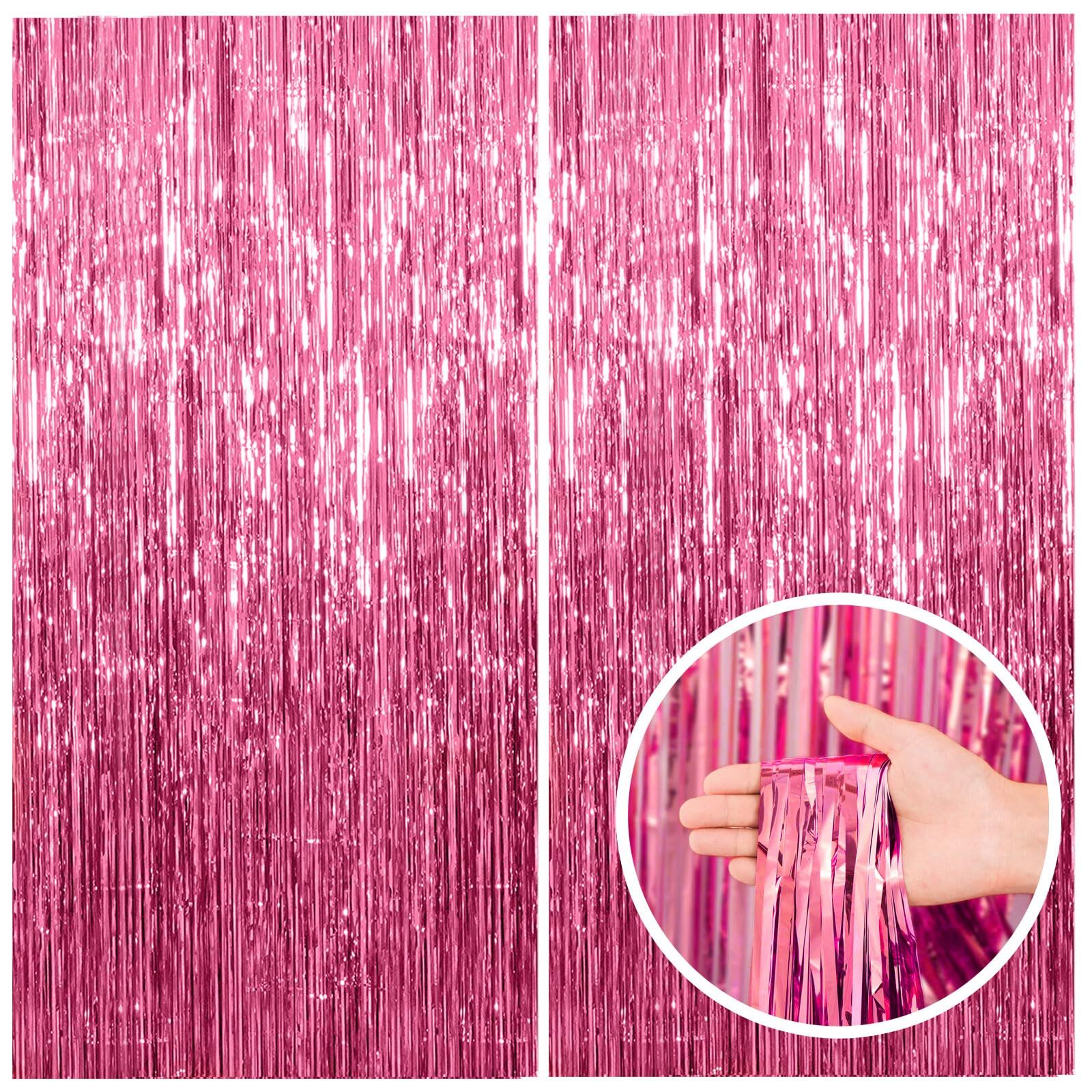 2 Pack Pink Backdrop Party Decorations Tinsel Curtain Party Backdrop Foil Fri...