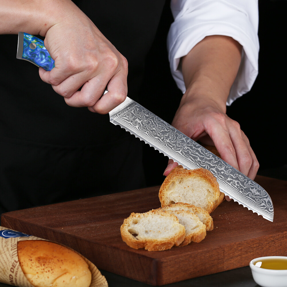 2Pcs TURWHO 8in Bread Knife Japan VG10 Damascus Steel Kitchen Knife Chef Shears