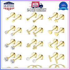 Small Hypoallergenic Flat Back Stud Earrings for Women Men 14K Gold Plated Surgi