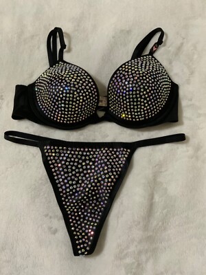 NWT VICTORIA'S SECRET VERY SEXY SET EMBELLISHED DEMI BRA 34C V-STRING PANTY MED