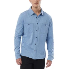 32 Degrees Men's Long Sleeve Button Down Shirt, Knit Fabrication, Relaxed Fit