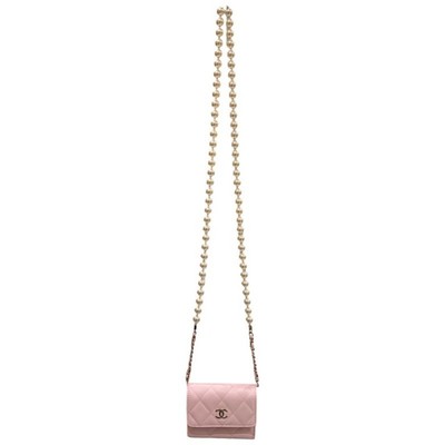 CHANEL AP2583 Pearl Crush Wallet on Chain WOC Matelasse Shoulder Bag Auth
