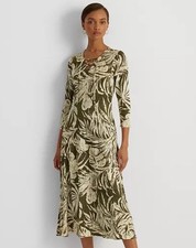 Lauren Ralph Lauren Dress 8 Black Label Women's Palm Leaf Print Jersey Midi