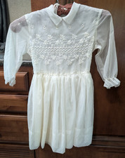 Girls Vintage White Sheer Communion Dress Embroidered