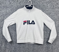 FILA Sweatshirt Mens Small White Spellout Blue Red Embroidered Logo