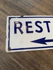 VINTAGE RESTROOM MEN LADIES PORCELAIN GAS PUMP STATION SIGN COBALT BLUE OIL