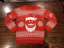 Holiday Time Christmas Sweater YOUTH Size L 10-12 Emoji Santa