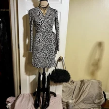 Vintage Wms Diane Von Furstenberg Silk Jersey Scribble Graphic Wrap Dress 2